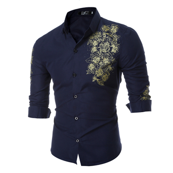 Елегантна мъжка риза със стилна щампа с флорални мотиви