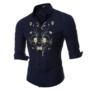 Актуална мъжка памучна риза с флорални мотиви
