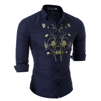 Актуална мъжка памучна риза с флорални мотиви