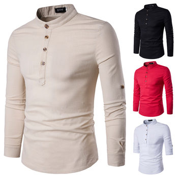 Удобна мъжка памучна блуза с копчета в различни цветове