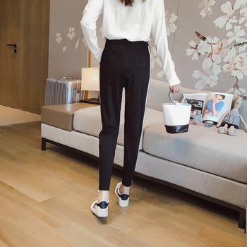 Спортно-елегантни дамски панталони с висока талия в черен цвят