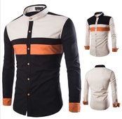 Модерна мъжка слим риза с дълъг ръкав с попска яка