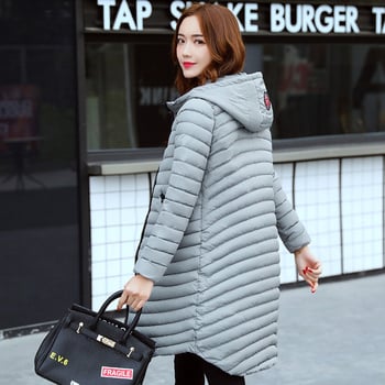 Дълго зимно дамско яке с асиметрична дължина и качулка в няколко цвята