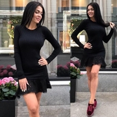 Дамска актуална рокля с дълъг ръкав и красива дантела