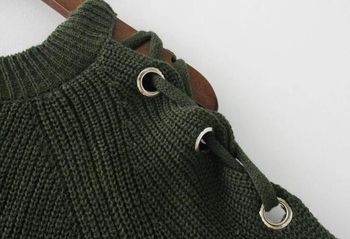 Ежедневен дамски пуловер с О-образна яка и връзки в три цвята