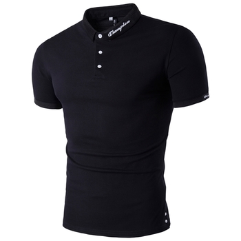 Слим-фит мъжка тениска тип поло в бял, тъмносин и черен цвят