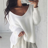 Актуален дамски пуловер с V-образно деколте , 3 цвята