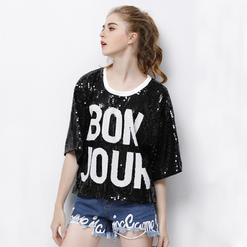 Σπορ-κομψή γυναικεία μπλούζα με 3,4 μανίκια, freestyle με πούλιες και επιγραφή
