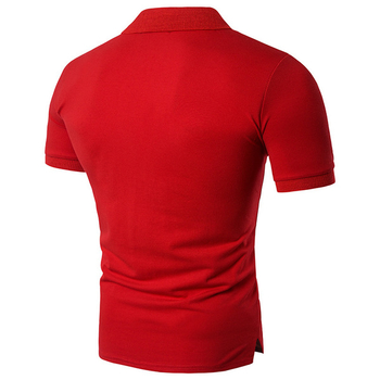 Удобна мъжка памучна поло тениска в черен и червен цвят