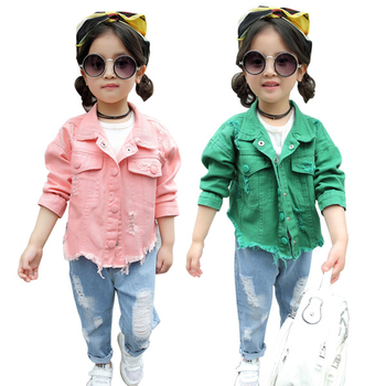 Denim σχισμένο παιδικό μπουφάν για τα κορίτσια σε φρέσκα χρώματα