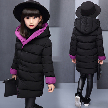 Κομψό μακρύ χειμωνιάτικο μπουφάν για κορίτσια με κουκούλα σε τρία χρώματα