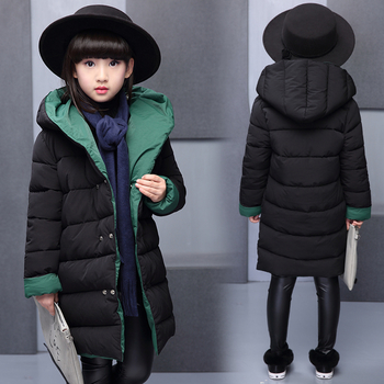 Κομψό μακρύ χειμωνιάτικο μπουφάν για κορίτσια με κουκούλα σε τρία χρώματα