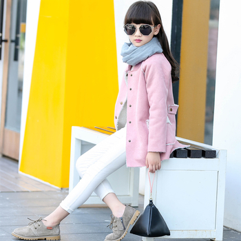 Стилно детско палто за момичета в розов и бежов цвят