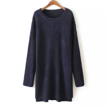 Μακρύ γυναικείο πουλόβερ  με κολάρο σε σχήμα O