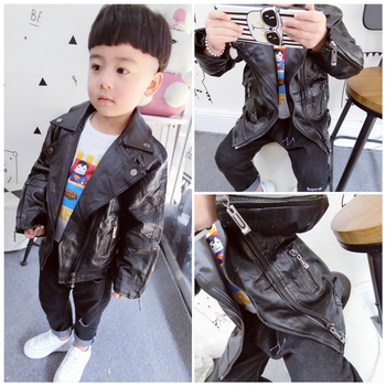 Παιδικό δερμάτινο μπουφάν με φερμουάρ σε μαύρο χρώμα