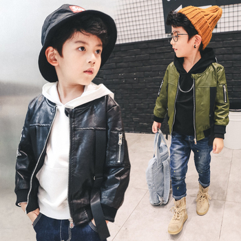 Παιδικό φθινοπωρινό μπουφάν  για αγόρια από συνθετικό δέρμα σε δύο χρώματα