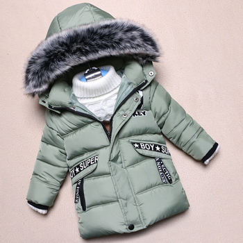 Ζεστό παιδικό μπουφάν για το  χειμώνα - μακρύ, με επιγραφές και κουκούλα
