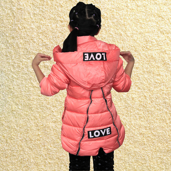 Дълго зимно яке за момичета с качулка и апликация, в четири цвята