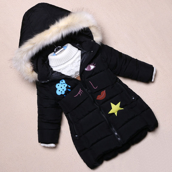 Ζεστό χειμωνιάτικο παιδικό μπουφάν για κορίτσια με κουκούλα και εφαρμογές  και διακόσμησης γούνας