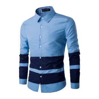 Небрежна мъжка слим-фит риза - 3 цвята със сини райета