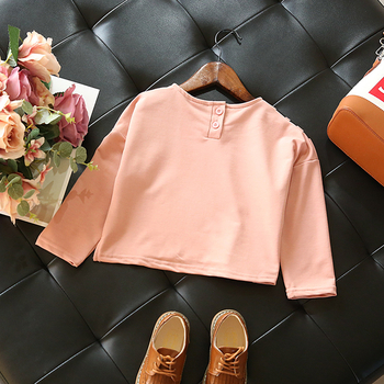 Καθημερινή μπλούζα για το φθινόπωρο για κορίτσια σε ροζ και μπλε χρώμα με μαύρες λωρίδες