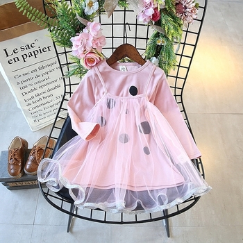 Γλυκό παιδικό φόρεμα με μακριά μανίκια και τούλι για κορίτσια