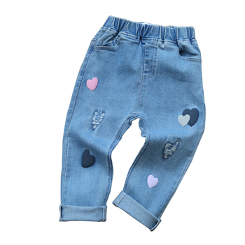 Модерни дънки за момичета с ластична талия тип Слим с апликация