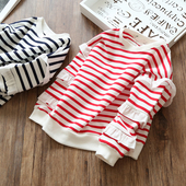 Σπορ-κομψή παιδική μπλούζα  ριγέ και με πέπλο στα μανίκια