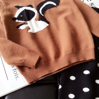 Плетен детски пуловер за момичета и момчета в два цвята с изображение