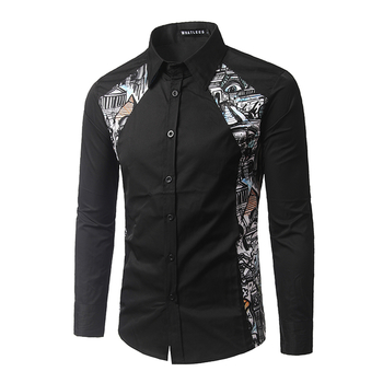 Ανδρικό πουκάμισο σε μαύρο και άσπρο χρώμα με ενδιαφέροντα σχέδια, τύπου Slim