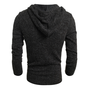 Вълнен мъжки пуловер с V-образно деколте и качулка