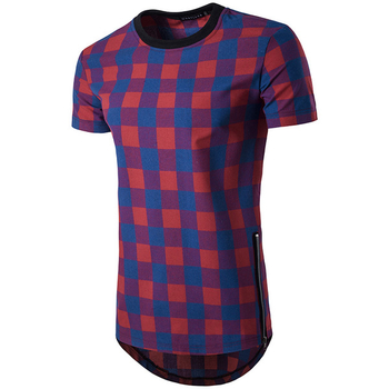 Κομψή ανδρική μπλούζα με ασύμμετρο μήκος σε κόκκινο χρώμα