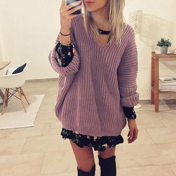 Дълъг и широк дамски пуловер с хлабава яка , 3 цвята