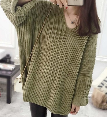 Дълъг и широк дамски пуловер с хлабава яка , 3 цвята