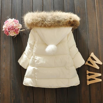 Παιδικό χειμωνιάτικο μπουφάν για κορίτσια με κουκούλα και με ασύμμετρο μήκος