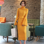 Γυναικείο casual φόρεμα γθα το χειμώνα με ημήψηλό γιακά και φαρδύ μανίκι