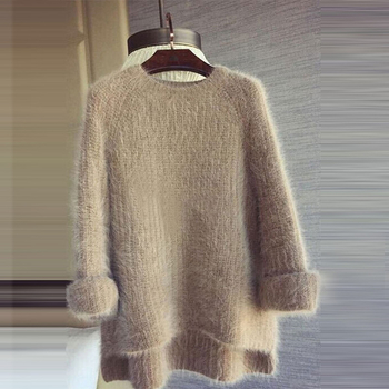 Πολύ ζεστό γυναικείο πλεκτό πουλόβερ με ασύμμετρο μήκος