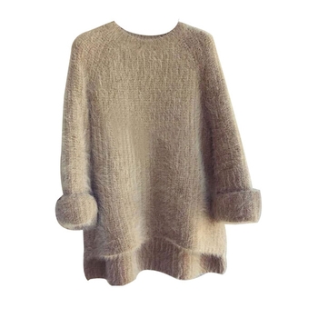 Много топъл дамски плетен пуловер с асиметрична дължина
