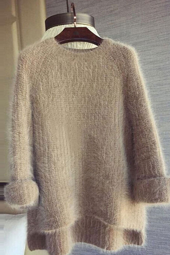 Много топъл дамски плетен пуловер с асиметрична дължина