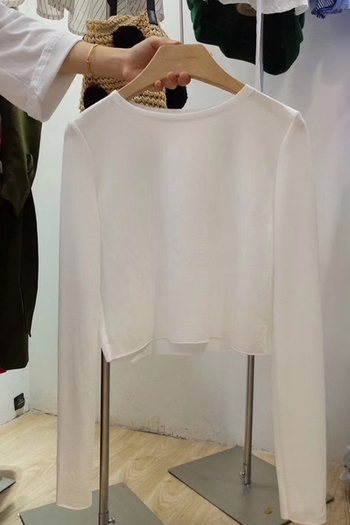 Стилна семпла къса дамска блуза в няколко цвята с О-образно деколте