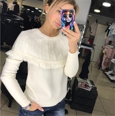 Κομψό γυναικείο πουλόβερ  με κολάρο και δαντέλα σε σχήμα O, 4 χρώματα