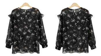 Καθημερινή γυναικεία μπλούζα με κολάρο σε σχήμα O και floral μοτίβα