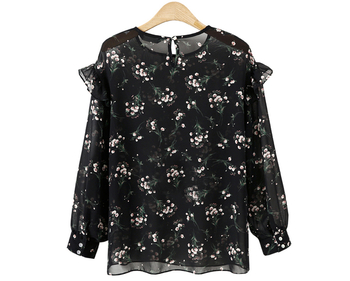 Ежедневна дамска блузка с О-образна яка и флорални десени
