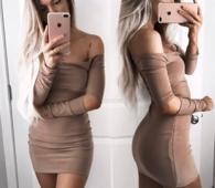 Υπέροχο γυναικείο φόρεμα με έναν ώριμο ώμο