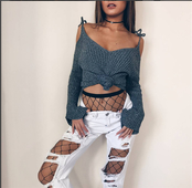 Πλεκτό γυναικείο πουλόβερ με ελεύθερους ώμους