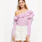 Αποτελεσματικό γυναικείο πουκάμισο με ριγέ ιμάντες ώμου και πέπλα