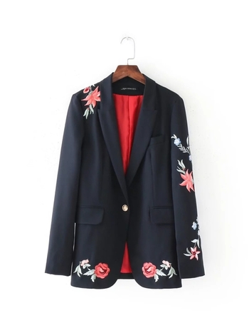 Спортно-елегантно дамско сако с флорална бродерия