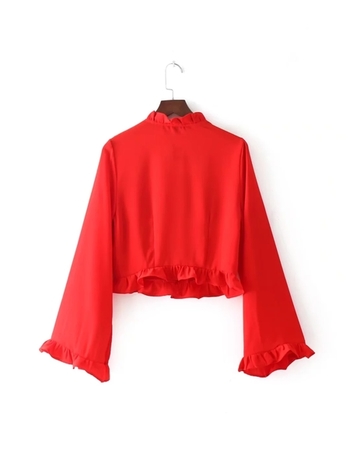 Ефирна риза за дамите с широки ръкави в червен цвят