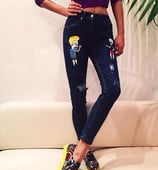 Ежедневни дамски дънкови панталони с шарени принтове