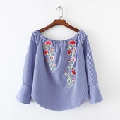 Τρέχουσα γυναικεία μπλούζα φθινοπώρου με λωρίδα κεντήματος